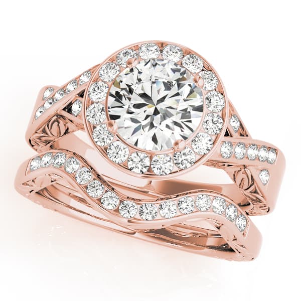 Halo Round Engagement Ring, style 50343, On hand view in rose gold