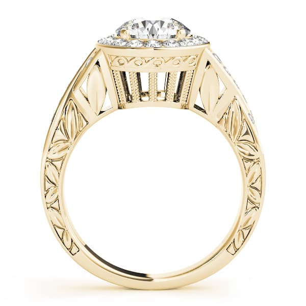 Halo Round Engagement Ring, style 50343, Side view in yellow gold