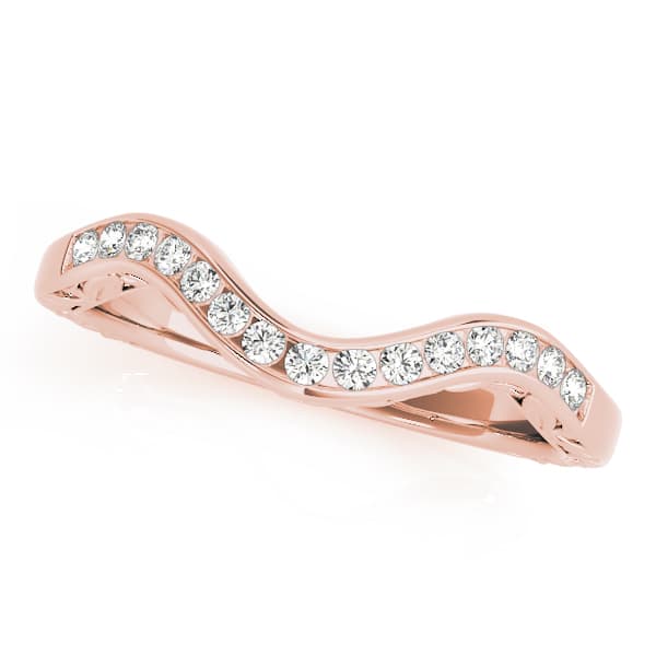 Single Row Channel Set Curved Wedding Band (1/8 ct. tw.), Front view in rose gold