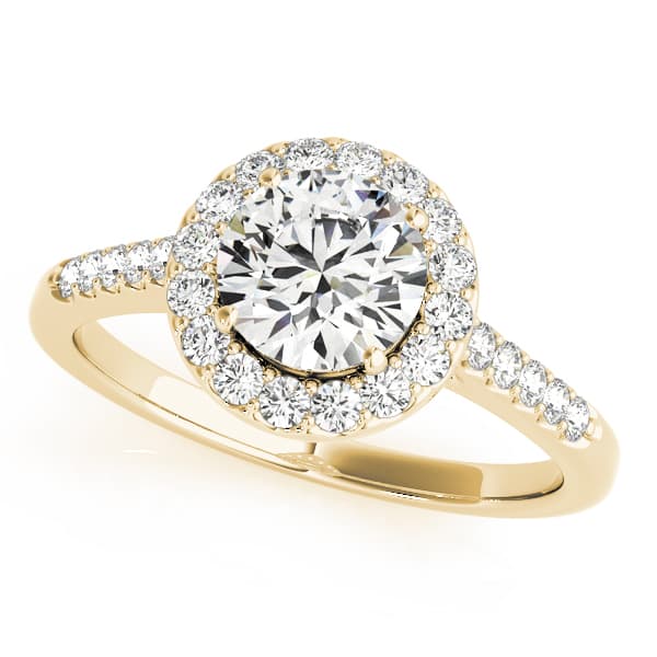Round Halo Single Row Engagement Ring, style 50345, Front view in yellow gold