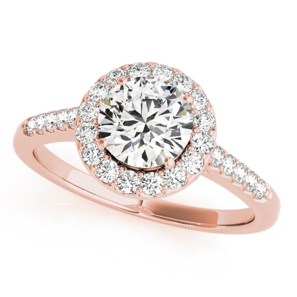 Round Halo Single Row Engagement Ring, style 50345, Front view in rose gold