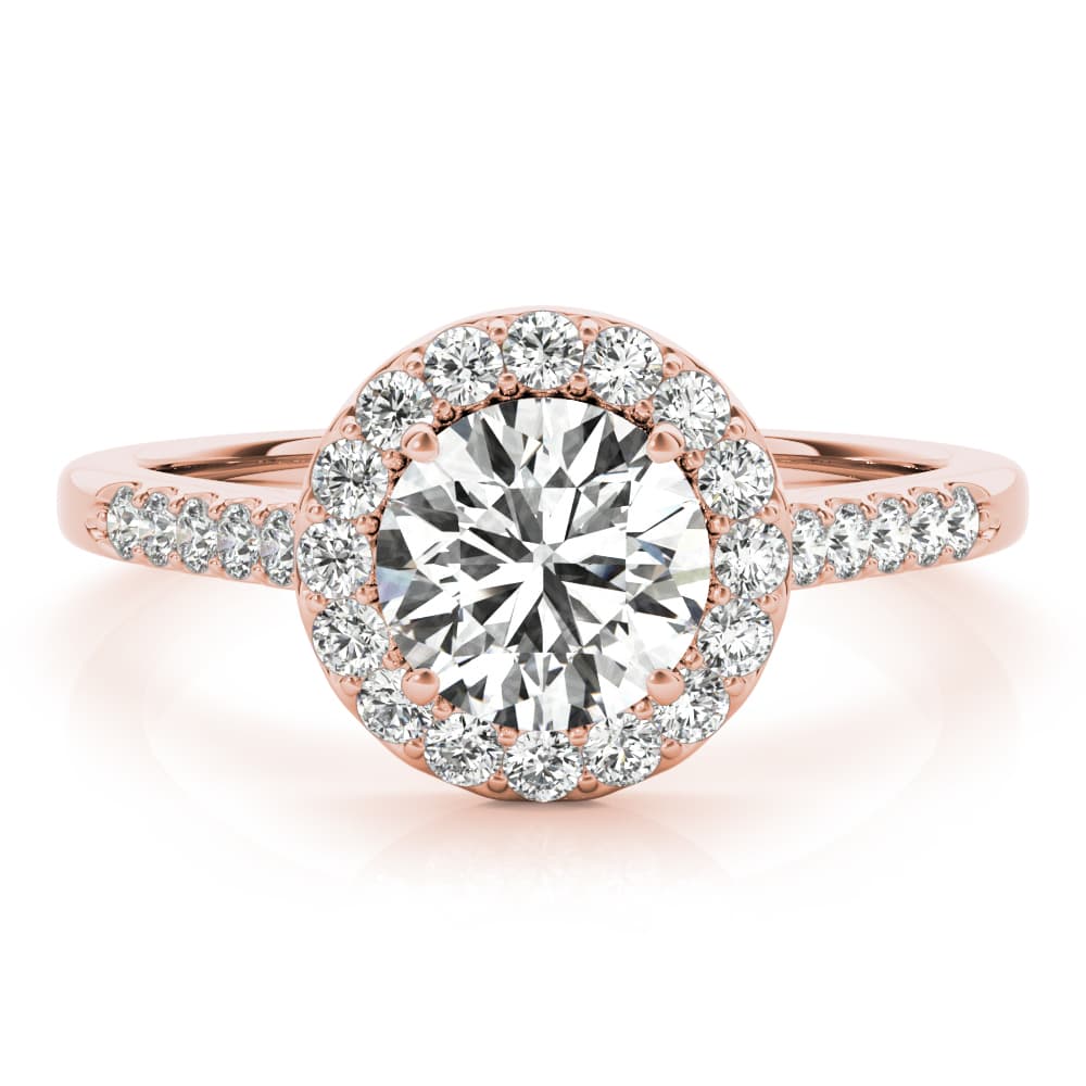 Round Halo Single Row Engagement Ring, style 50345, Angle view in rose gold