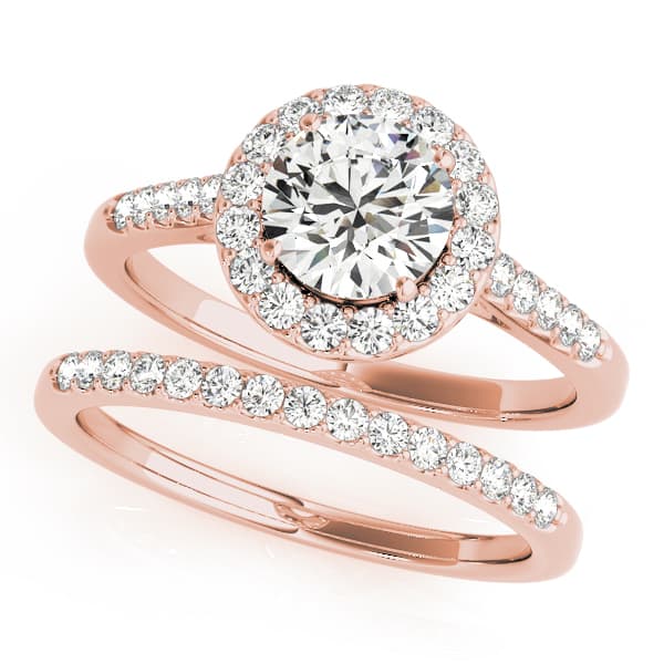 Round Halo Single Row Engagement Ring, style 50345, On hand view in rose gold