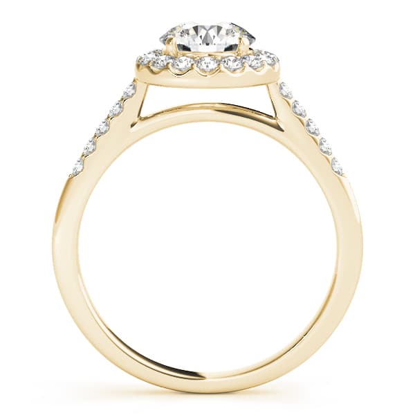 Round Halo Single Row Engagement Ring, style 50345, Side view in yellow gold