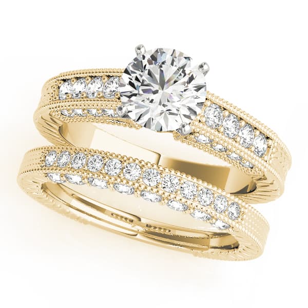 Antique Engagement Ring, style 50347, On hand view in yellow gold