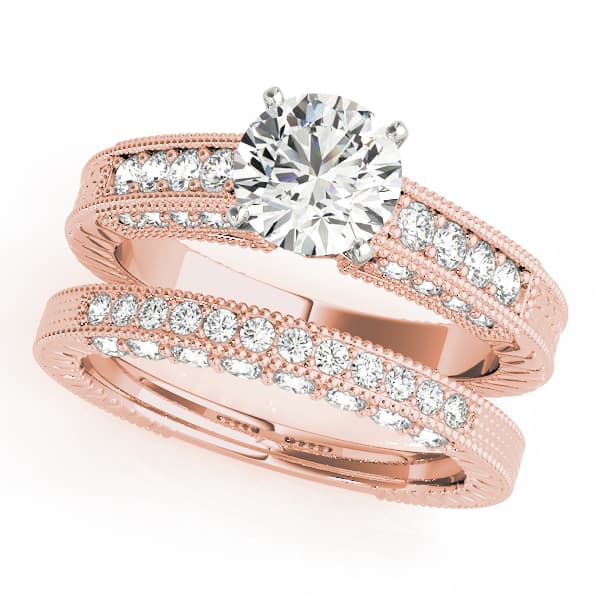 Antique Engagement Ring, style 50347, On hand view in rose gold