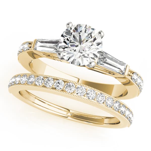 Fancy Shape Bague Engagement Ring, style 50349, On hand view in yellow gold