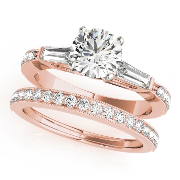 Fancy Shape Bague Engagement Ring, style 50349, On hand view in rose gold