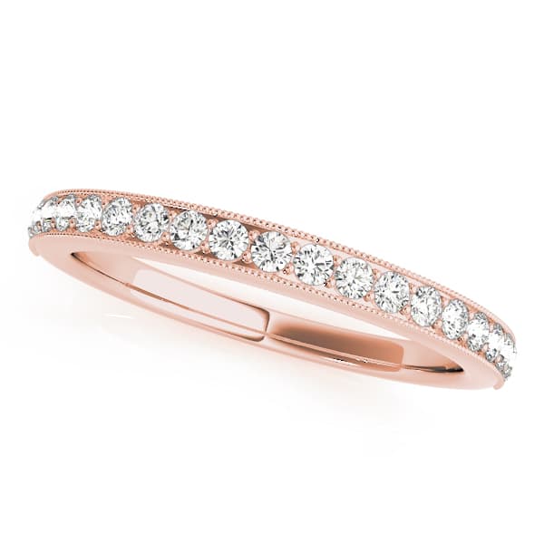 Prong Set Milgrain Wedding Band (1/3 ct. tw.), Front view in rose gold
