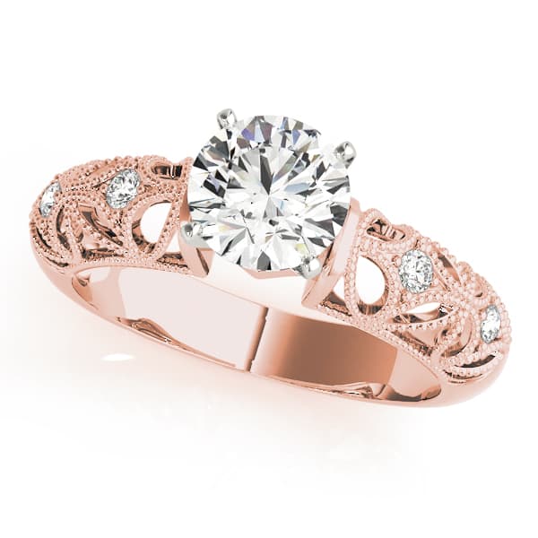 Vintage-Inspired Milgrain Filigree Engagement Ring, style 50351, Front view in rose gold