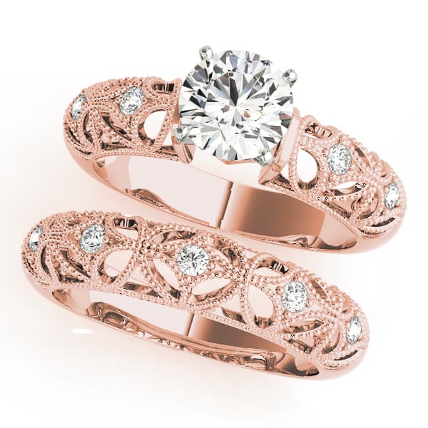 Vintage-Inspired Milgrain Filigree Engagement Ring, style 50351, On hand view in rose gold