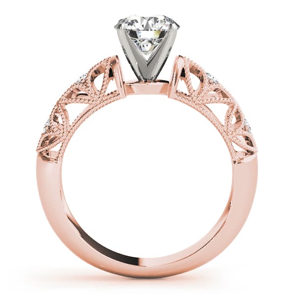 Vintage-Inspired Milgrain Filigree Engagement Ring, style 50351, Side view in rose gold