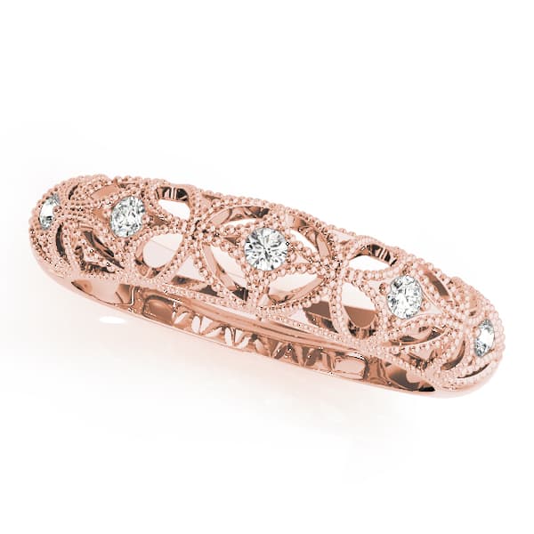 Vintage-Inspired Milgrain Wedding Band (0.08 ct. tw.), Front view in rose gold