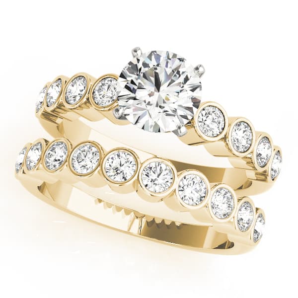 Single Row Bezel Set Engagement Ring, style 50352, On hand view in yellow gold