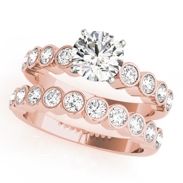 Single Row Bezel Set Engagement Ring, style 50352, On hand view in rose gold
