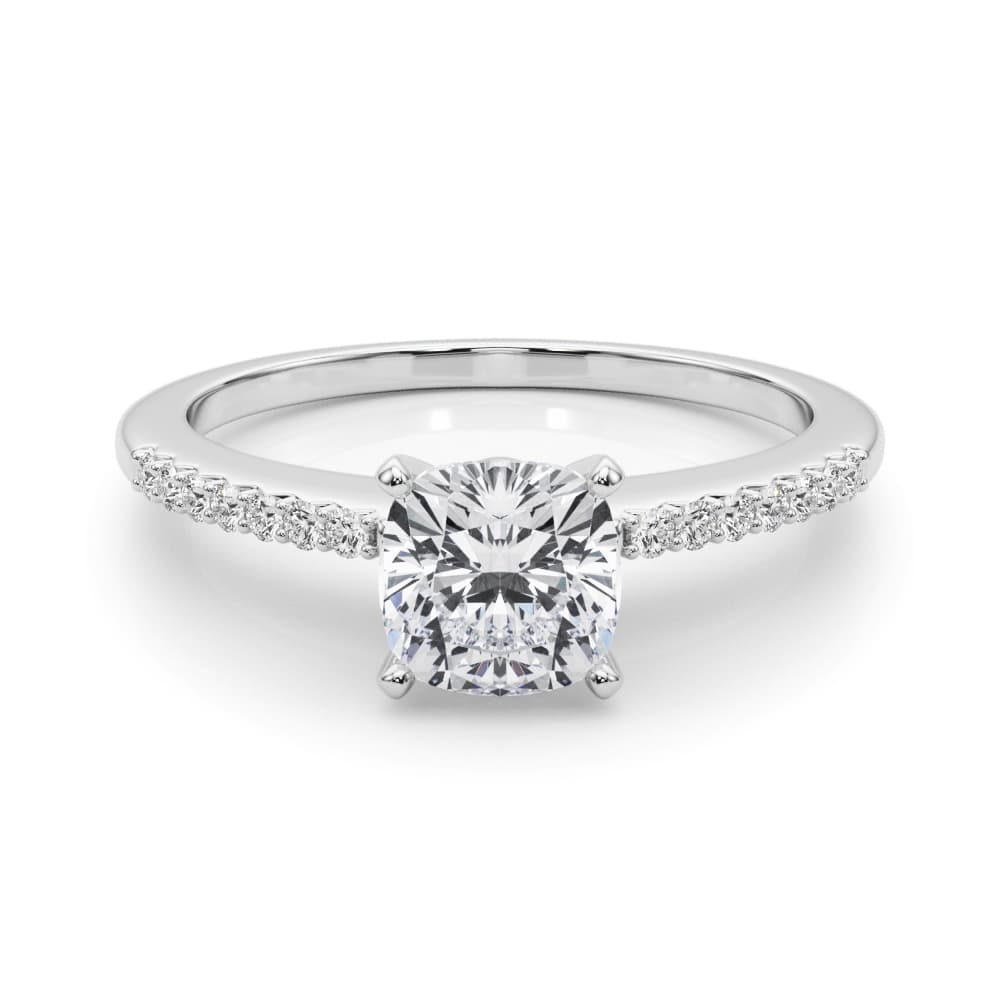 Single Row Prong Set Engagement Ring, style 50353, On hand view in white gold or platinum