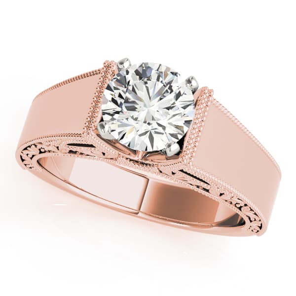 Solitaire Filigree Engagement Ring, style 50354, Front view in rose gold