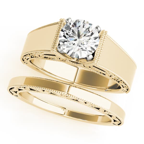 Solitaire Filigree Engagement Ring, style 50354, On hand view in yellow gold