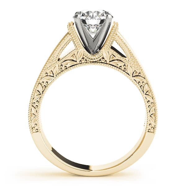 Solitaire Filigree Engagement Ring, style 50354, Side view in yellow gold