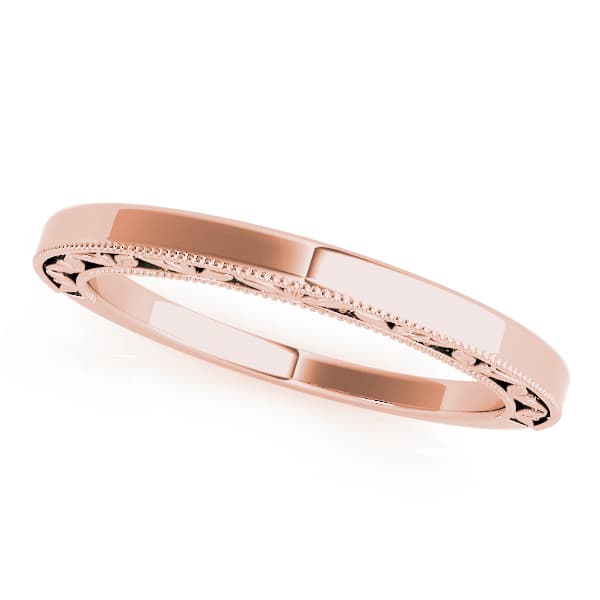 Vintage Filigree Wedding Band, Front view in rose gold
