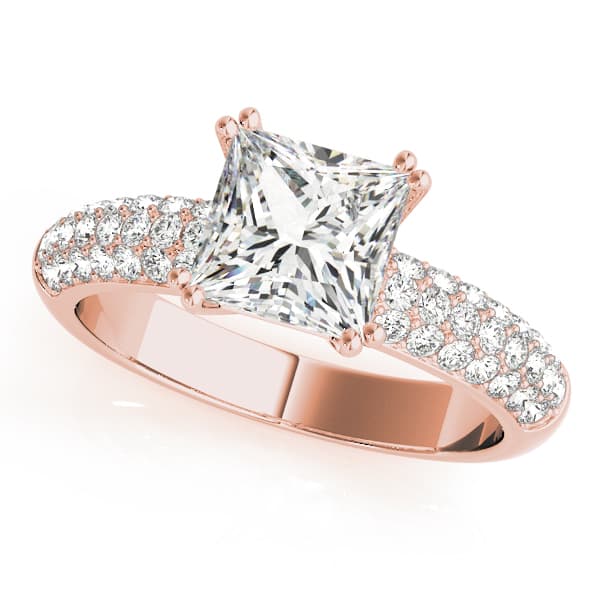 Multi-Row Pavé Double Prong Cushion Engagement Ring, style 50358, Front view in rose gold