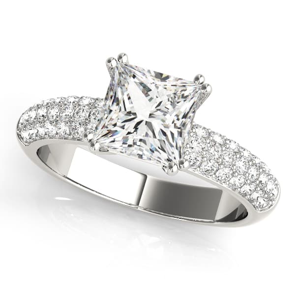 Multirow Pavé Double Prong Cushion Engagement Ring — style 50358 in 10k White Gold
