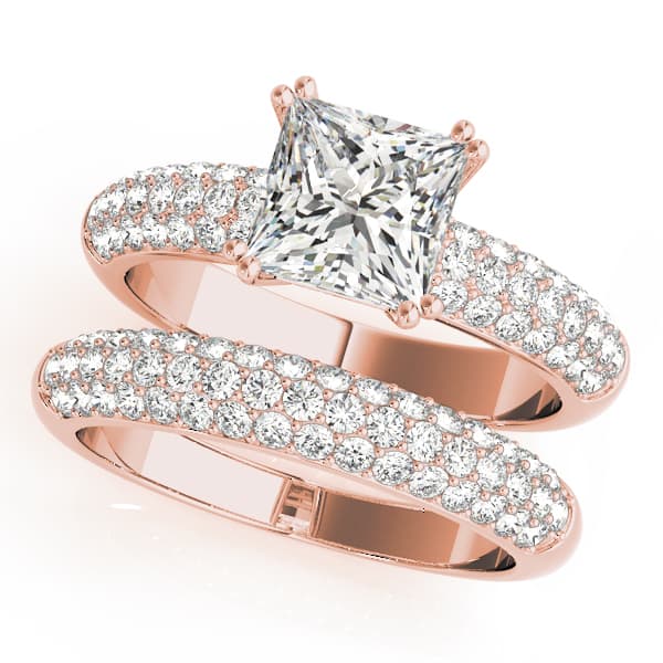Multi-Row Pavé Double Prong Cushion Engagement Ring, style 50358, On hand view in rose gold