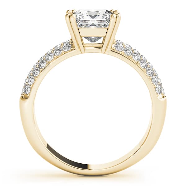 Multi-Row Pavé Double Prong Cushion Engagement Ring, style 50358, Side view in yellow gold