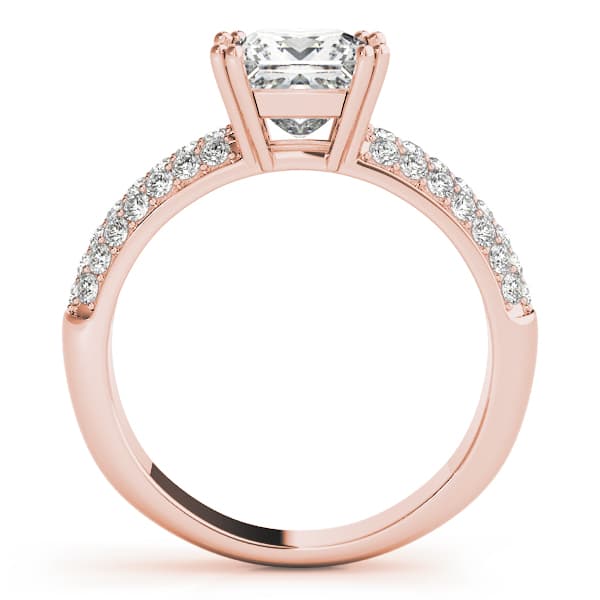 Multi-Row Pavé Double Prong Cushion Engagement Ring, style 50358, Side view in rose gold