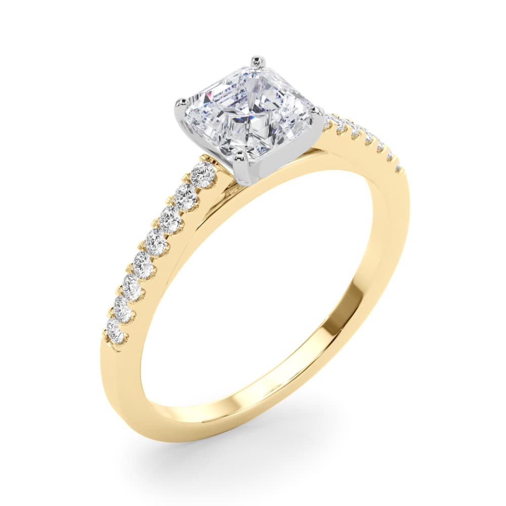 Single Row Cathedral Engagement Ring, style 50367, Angle view in yellow gold