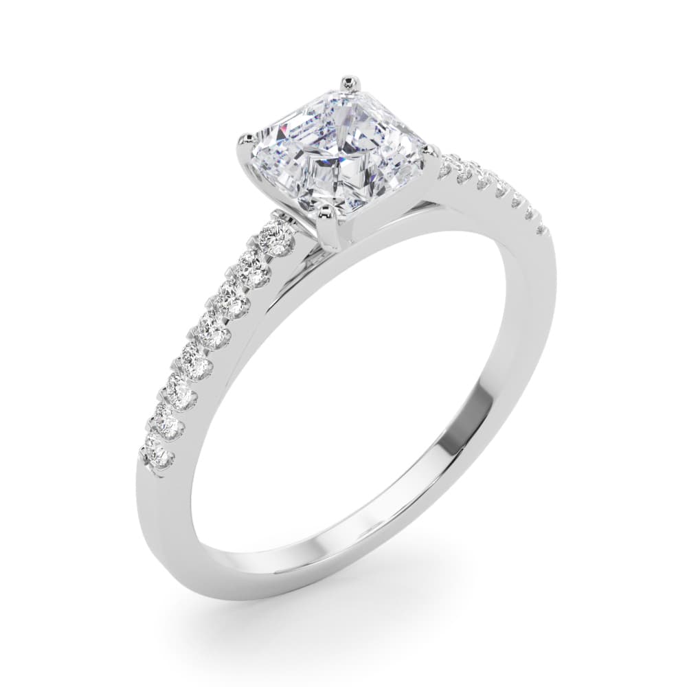 Single Row Cathedral Engagement Ring, style 50367, Angle view in white gold or platinum