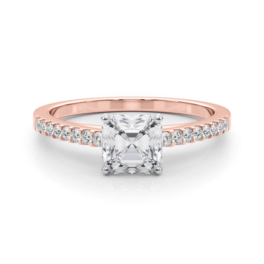Single Row Cathedral Engagement Ring, style 50367, On hand view in rose gold