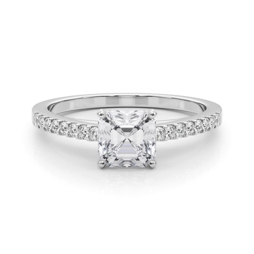 Single Row Cathedral Engagement Ring, style 50367, On hand view in white gold or platinum
