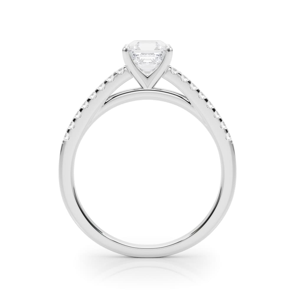 Single Row Cathedral Engagement Ring, style 50367, Side view in white gold or platinum
