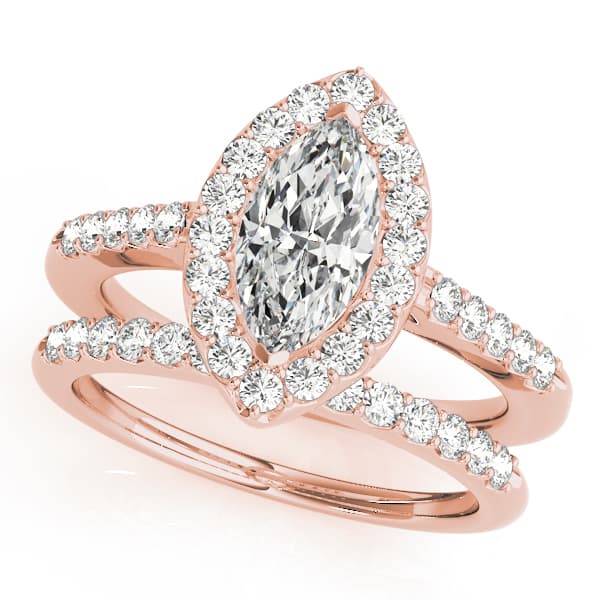 Marquise Halo Engagement Ring, style 50375, On hand view in rose gold