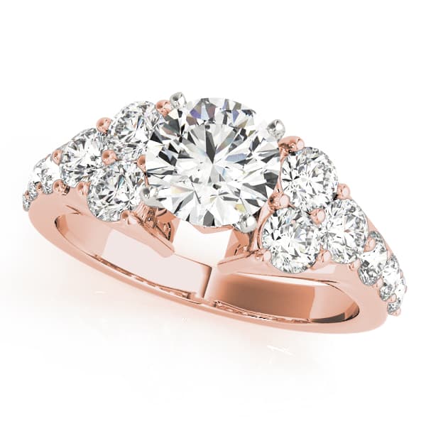 Prong Set Cluster Side Engagement Ring, style 50377, Front view in rose gold