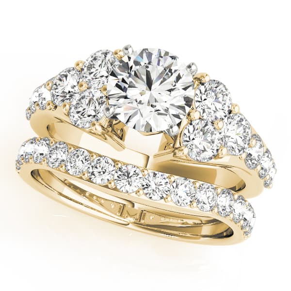 Prong Set Cluster Side Engagement Ring, style 50377, On hand view in yellow gold