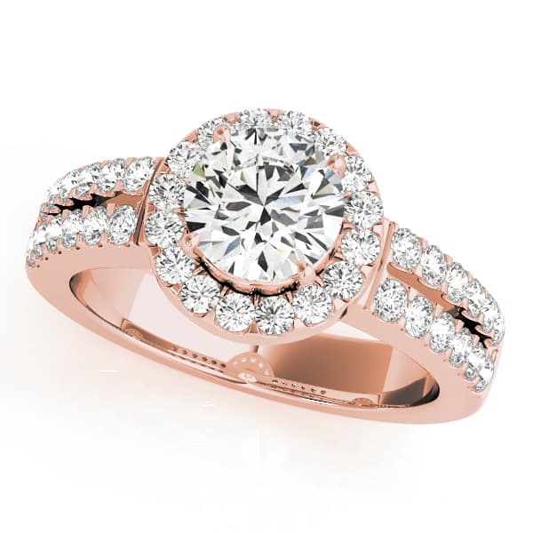 Halo Round Engagement Ring, style 50378, Front view in rose gold