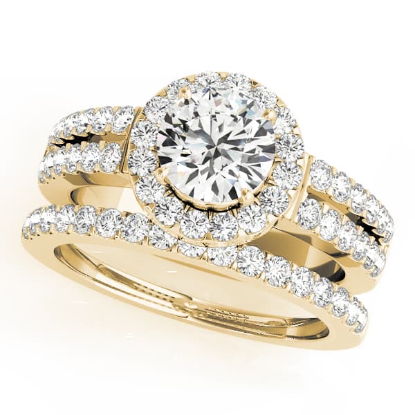 Halo Round Engagement Ring, style 50378, On hand view in yellow gold