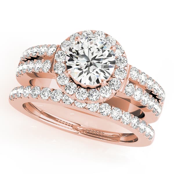 Halo Round Engagement Ring, style 50378, On hand view in rose gold