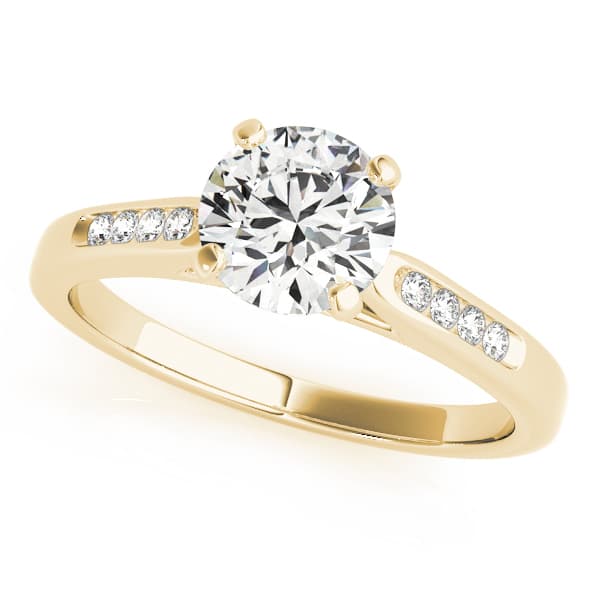 Channel Set Single Row Cathedral Engagement Ring, style 50379, Front view in yellow gold