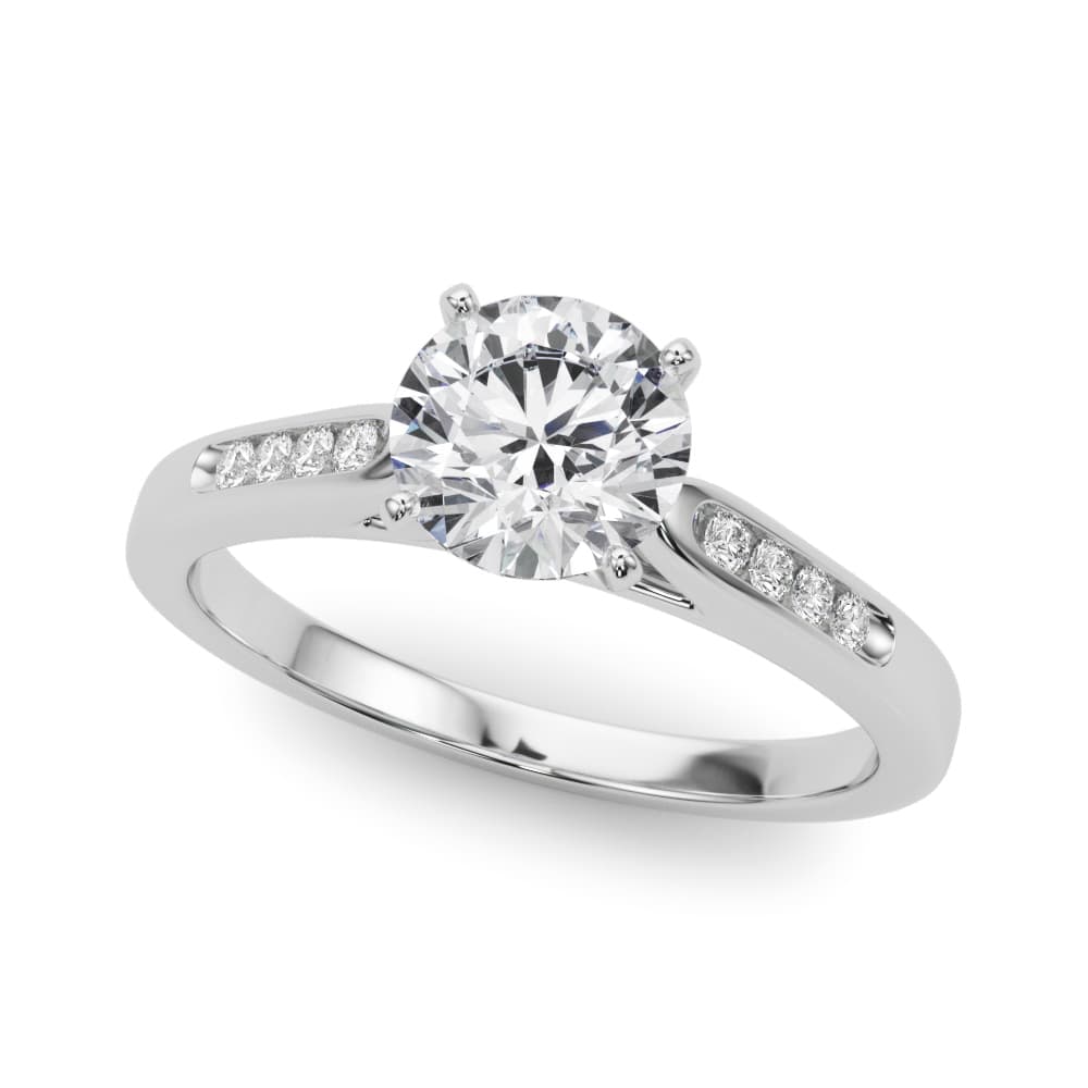 Channel Set Single Row Cathedral Engagement Ring in White gold
