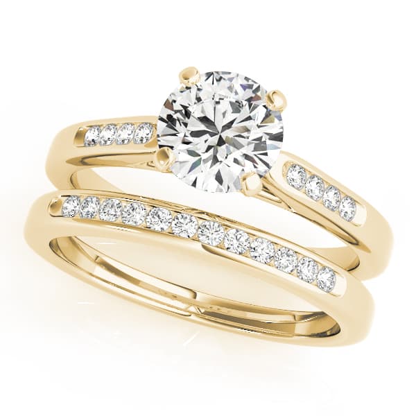 Channel Set Single Row Cathedral Engagement Ring, style 50379, On hand view in yellow gold