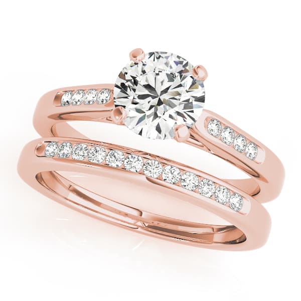 Channel Set Single Row Cathedral Engagement Ring, style 50379, On hand view in rose gold
