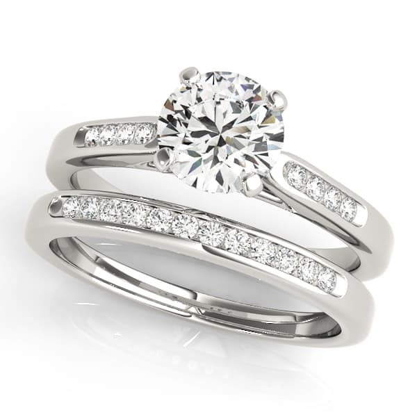 Channel Set Single Row Cathedral Engagement Ring, style 50379, On hand view in white gold or platinum