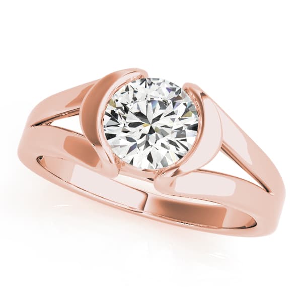 Half Bezel Round Engagement Ring, style 50384, Front view in rose gold