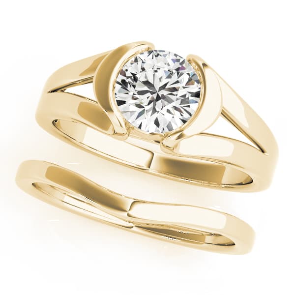 Half Bezel Round Engagement Ring, style 50384, On hand view in yellow gold