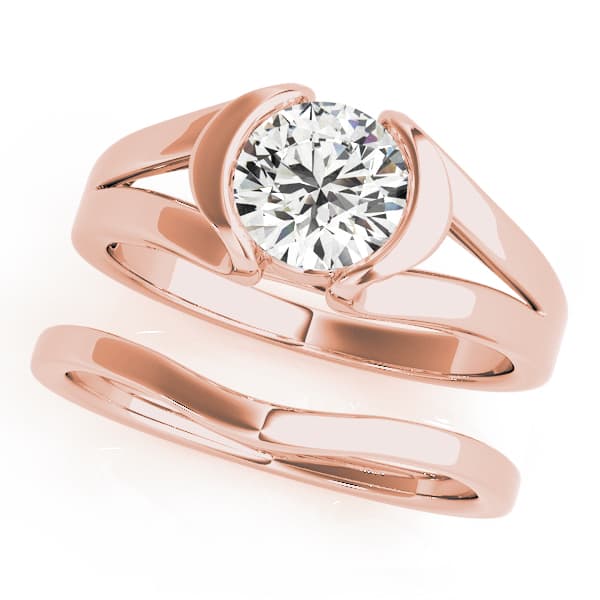 Half Bezel Round Engagement Ring, style 50384, On hand view in rose gold