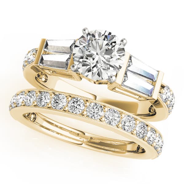 Fancy Shape Bague Engagement Ring, style 50386, On hand view in yellow gold