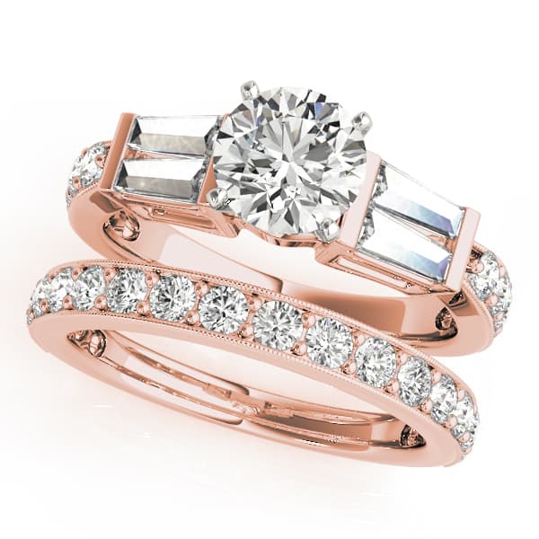Fancy Shape Bague Engagement Ring, style 50386, On hand view in rose gold